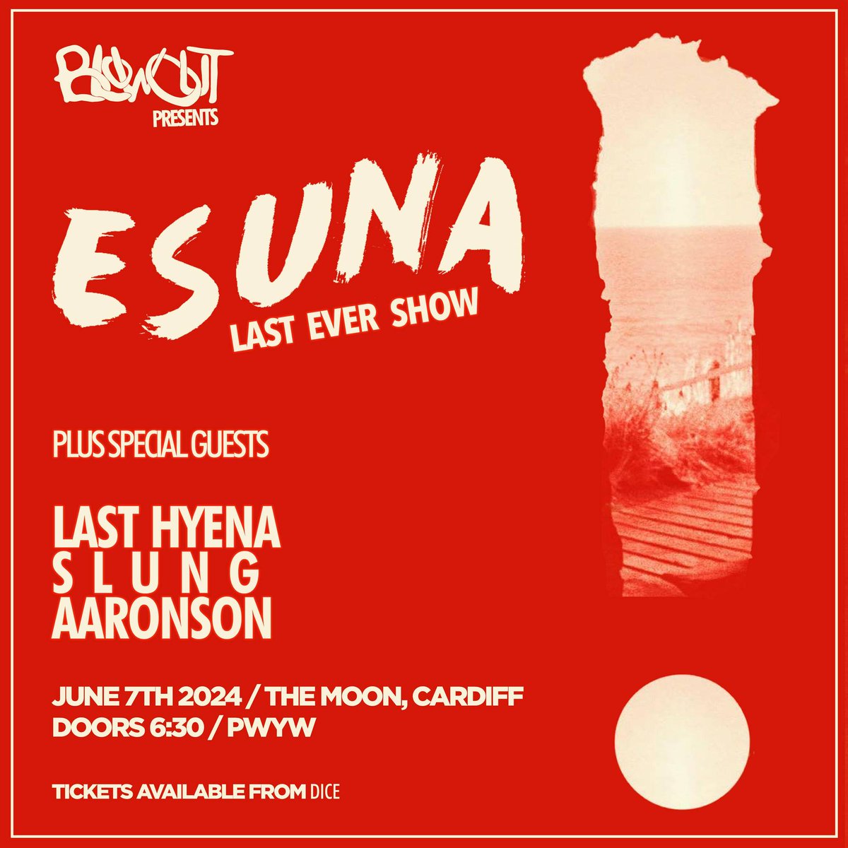 Esuna (@esunaband) on Twitter photo After 10 years and 78 shows, we are calling it a day. Join us for one last dance at <a href="/TheMoonCardiff/">The Moon Cardiff 🎟️SUPPORT YR LOCAL MUSIC VENUE</a> on June 7th.
We're being joined by dear friends Last Hyena, with further exquisite vibes to be provided by SLUNG & Aaronson.
Tickets available @ dice.fm/.../2ayda-esun… After 10 years and 78 shows, we are calling it a day. Join us for one last dance at <a href="/TheMoonCardiff/">The Moon Cardiff 🎟️SUPPORT YR LOCAL MUSIC VENUE</a> on June 7th.
We're being joined by dear friends Last Hyena, with further exquisite vibes to be provided by SLUNG & Aaronson.
Tickets available @ dice.fm/.../2ayda-esun…