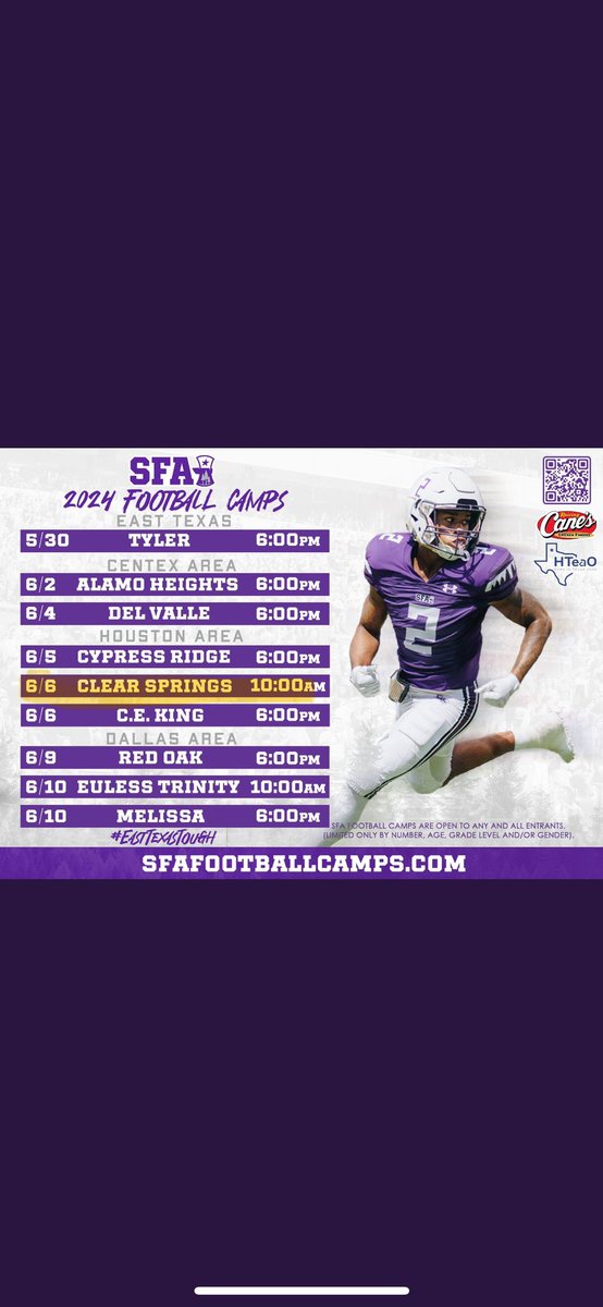 Fisher Zurek⭐️ (@fisher_zurek) on Twitter photo I will be at the <a href="/SFA_Football/">Lumberjack Football</a> camp tomorrow morning at Clear Springs!!
<a href="/GRHS_Football/">GRHS Football</a> <a href="/CoachCaseyVogt/">Casey Vogt</a> <a href="/CoachTyWarren/">Coach “Ty” Warren</a> #recruitheranch I will be at the <a href="/SFA_Football/">Lumberjack Football</a> camp tomorrow morning at Clear Springs!!
<a href="/GRHS_Football/">GRHS Football</a> <a href="/CoachCaseyVogt/">Casey Vogt</a> <a href="/CoachTyWarren/">Coach “Ty” Warren</a> #recruitheranch