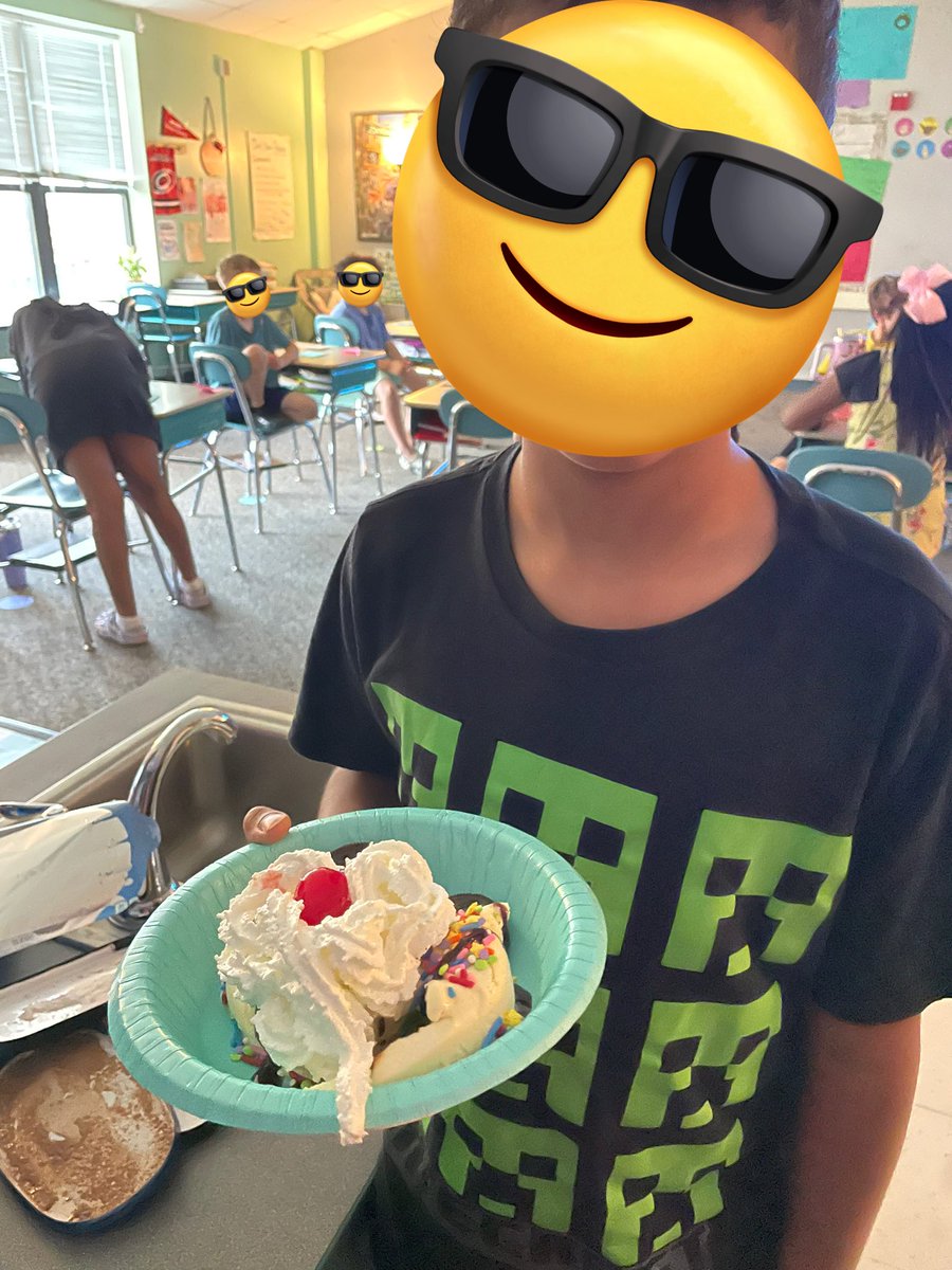 ms_kreider's tweet photo. "Today is the best day of the year!" Started the day with EOG testing, ended it with ice cream sundaes featuring ALL the topics because these studentd mastered ALL their multiplication facts! The end of the year is so fun 😍 https://t.co/NeGRmqoAQi