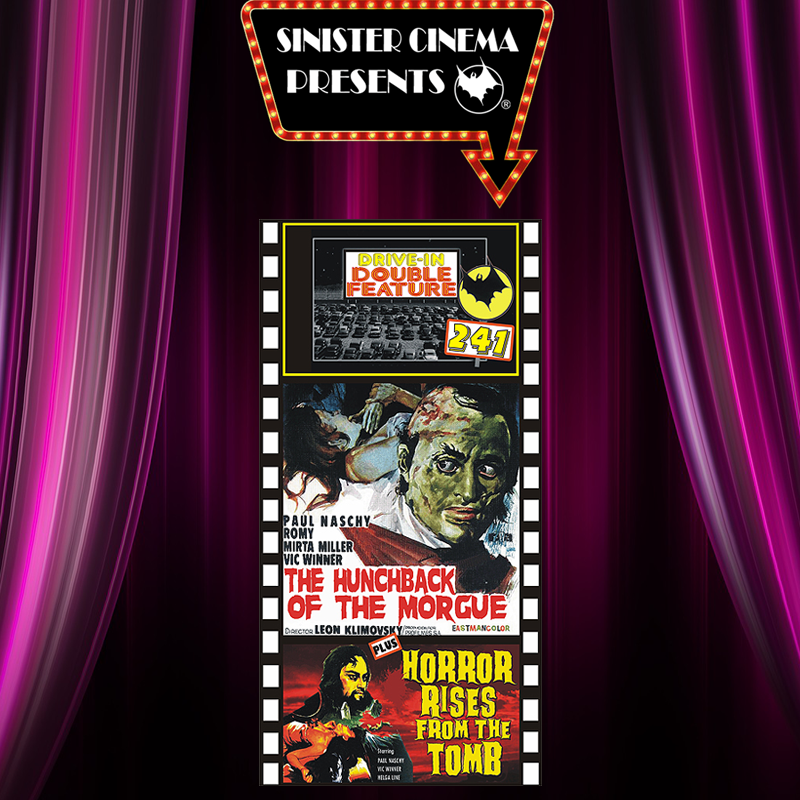 sinistercinema's tweet photo. Next up with have Drive-In Double Feature #241 with HUNCHBACK OF THE MORGUE and HORROR RISES FROM THE TOMB. Check it out on our website! https://t.co/Gsspf0vDyq

#oldmovies #DriveInMovieNight #sinistercinema #driveinmovies #humanexperiment #horrormovies #horrormovie #madscientist https://t.co/DWiwWcNf9Q