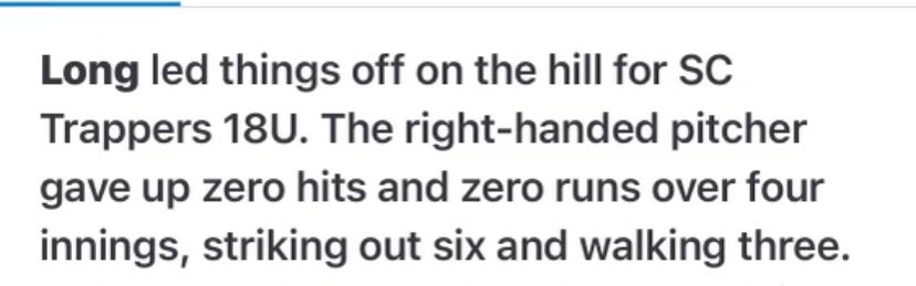 Stats from first summer tournament:

Batting: Avg .421. 8 hits. 3 RBI

Pitching: 9.1 IP 3 H 1 R 11 K

Runner-up in Best of Ohio tournament