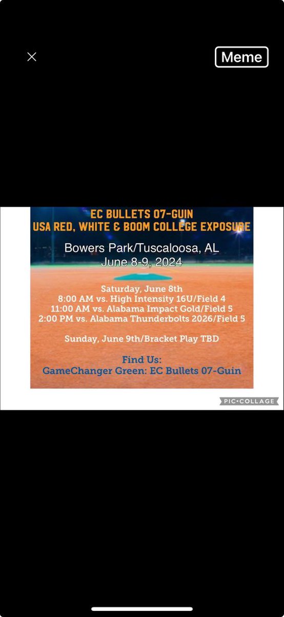 So excited to play tomorrow at Northeast in the NMSBCA all star game.  That game can be watched at NEMCCTV.com/blackchannel.  This weekend I play with my EC Bullet family in Tuscaloosa.  You can find us on Game Changer Green at EC Bullets 07-Guin. #AllGloryToGod 💙💛🧡🤍