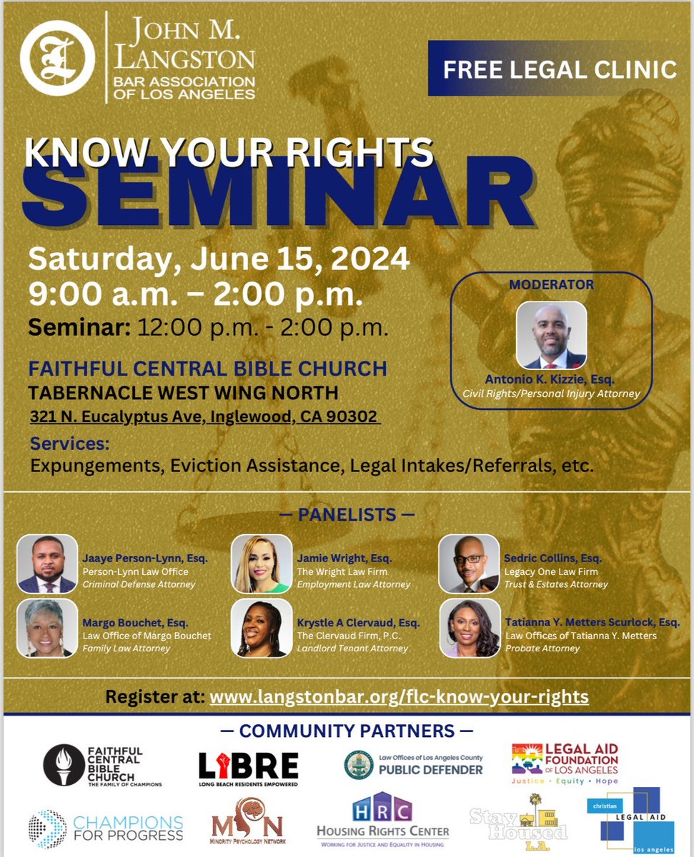 rRyanNichols's tweet photo. Free legal clinic in Inglewood on Saturday, June 15! We are doing expungements, landlord, tenant defense, legal referrals, etc. https://t.co/xOtU4TbhtU