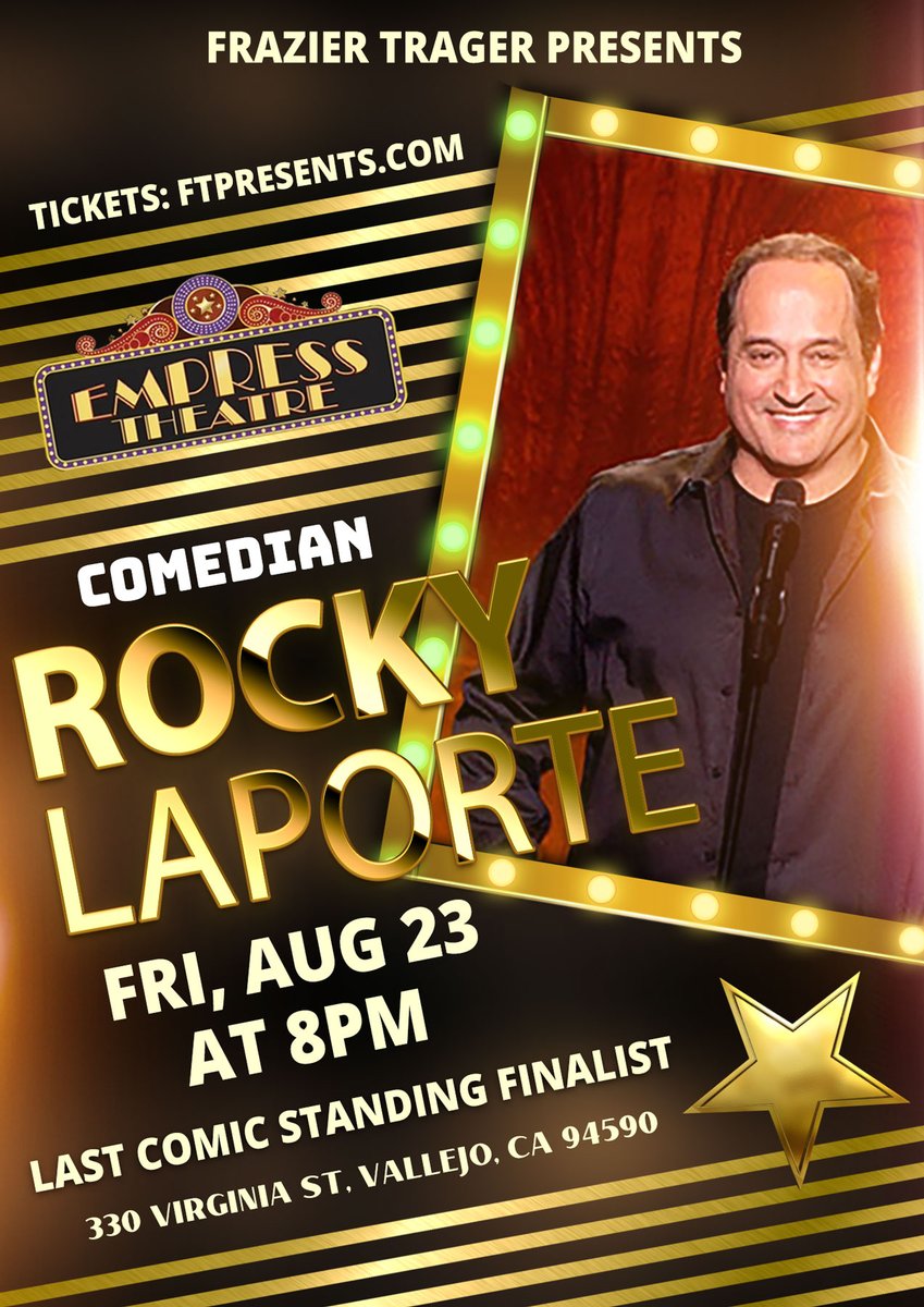 FrazierTrager's tweet photo. Laughter is the best medicine! 😂❤️
Come join us at the Empress Theatre on August 23rd for a night of comedy featuring Rocky Laporte - Last Comic Standing Finalist! #ComedyShow https://t.co/PqLD0NAiHz https://t.co/lQmcpgt2v5