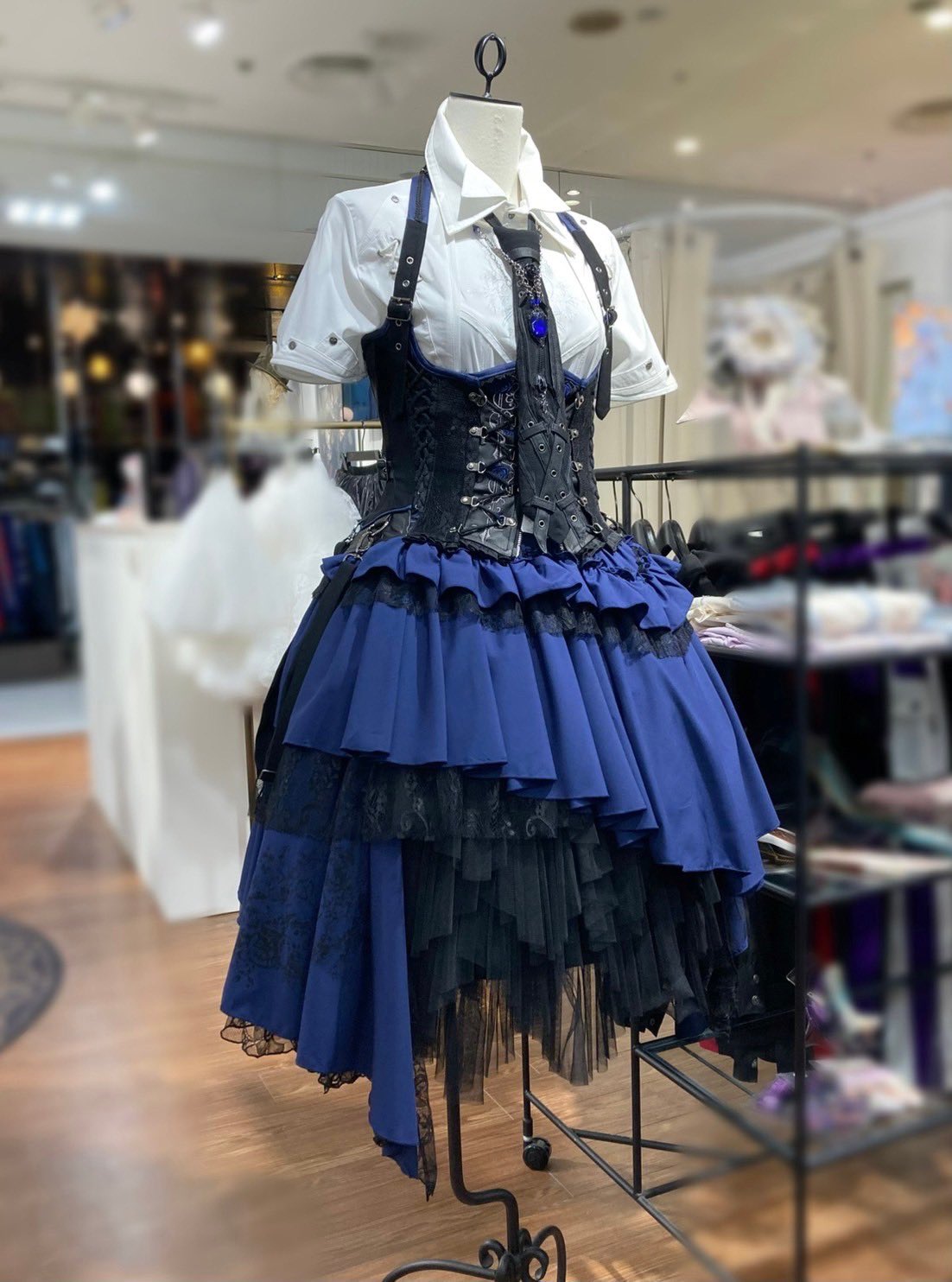 OZZONESTE 中華風 黒×青 アシンメトリーコルセット OZZON - 【美品