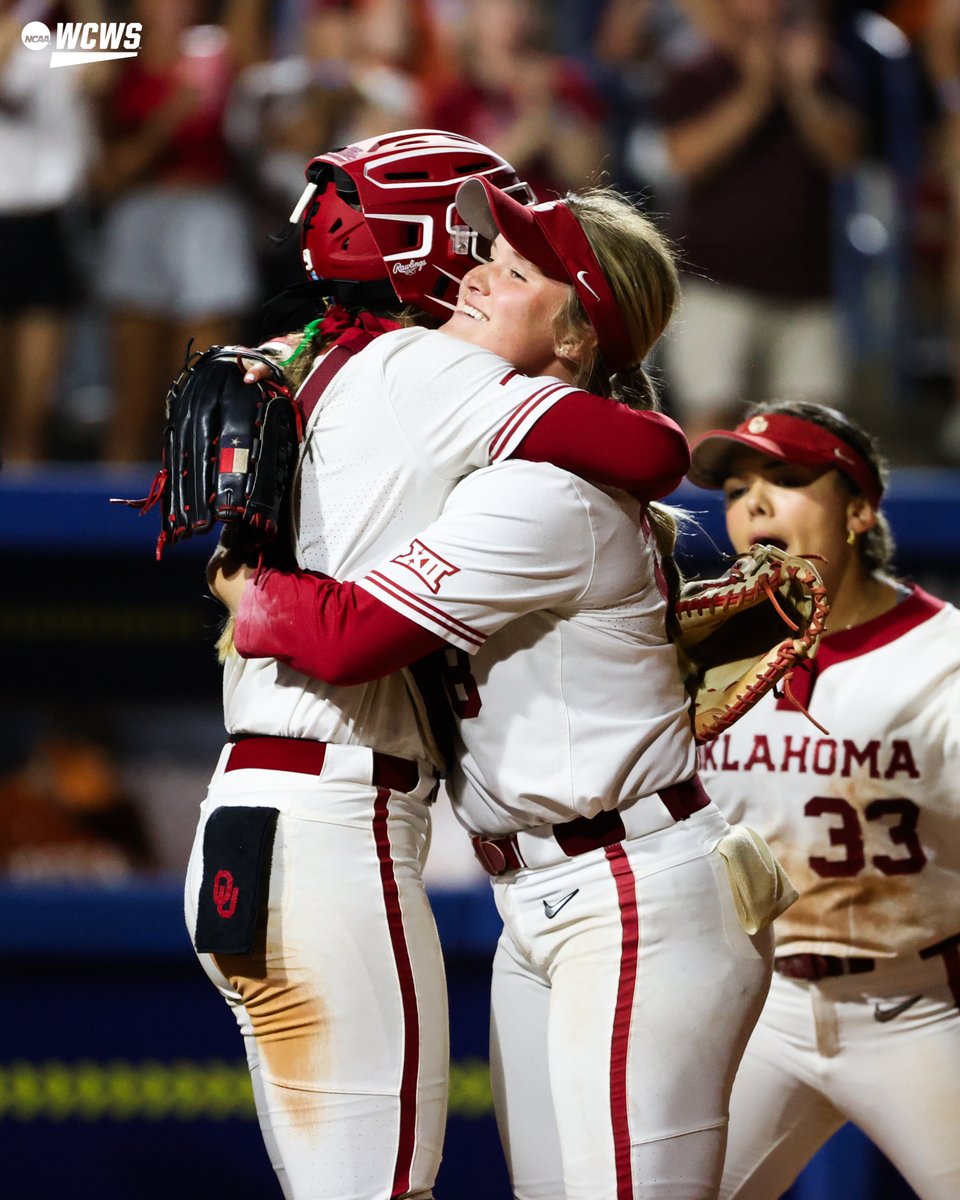 NCAASoftball's tweet photo. One down ✅

#WCWS x @OU_Softball https://t.co/waMXvt18bd