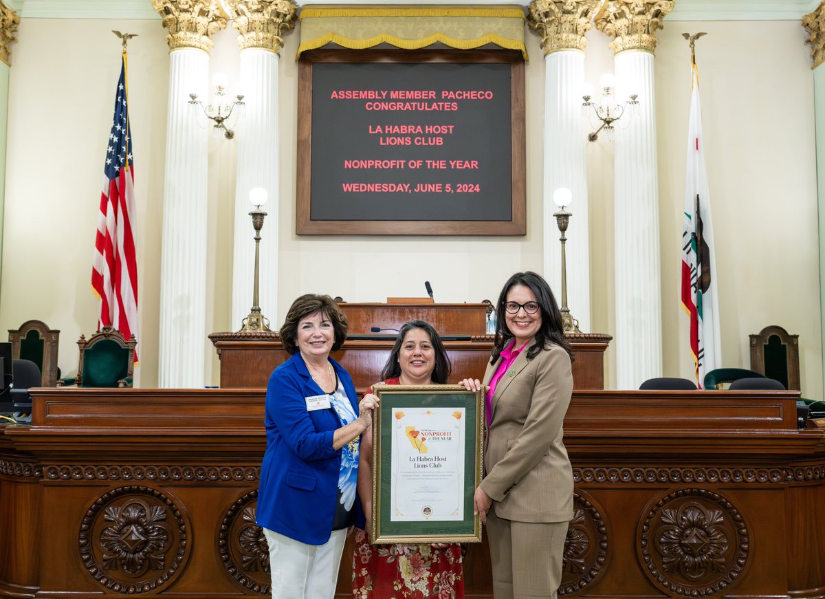 AsmPacheco's tweet photo. Itβs @CalNonprofits Day! π I recognized the La Habra Lions Club as our #AD64 Nonprofit of the Year, and was thrilled to have the clubβs president join me at the Capitol luncheon in honor of all of this yearsβs chosen nonprofits. TY for your service to our community! #CalNonprofitsDay
