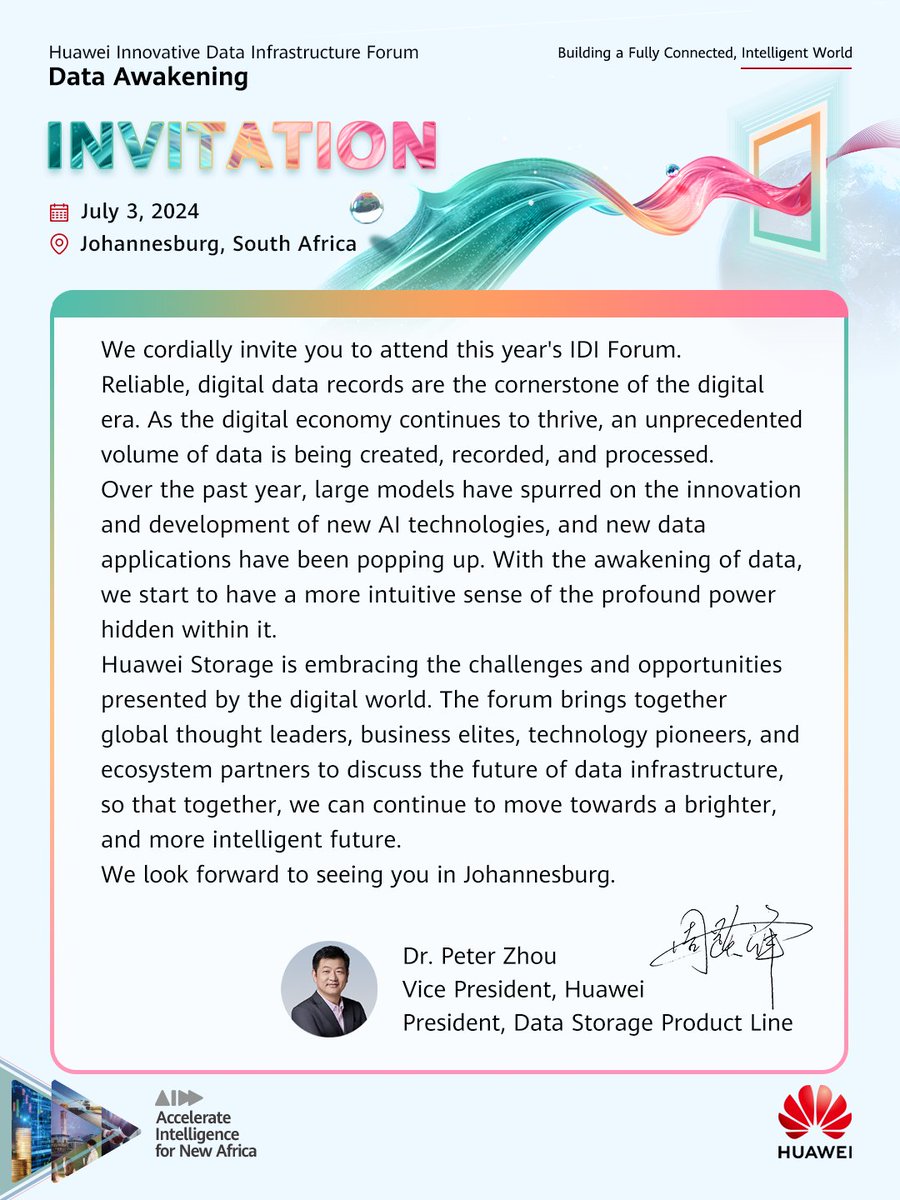 HuaweiEntSAR's tweet image. 💌 𝗜𝗻𝘃𝗶𝘁𝗮𝘁𝗶𝗼𝗻 𝘁𝗼 𝗛𝘂𝗮𝘄𝗲𝗶 𝗜𝗻𝗻𝗼𝘃𝗮𝘁𝗶𝘃𝗲 𝗗𝗮𝘁𝗮 𝗜𝗻𝗳𝗿𝗮𝘀𝘁𝗿𝘂𝗰𝘁𝘂𝗿𝗲 𝗙𝗼𝗿𝘂𝗺 𝟮𝟬𝟮𝟰 💌
Join us at #HWIDI as we will showcase how to build the AI-ready, leading data infrastructure for a #DataAwakening.