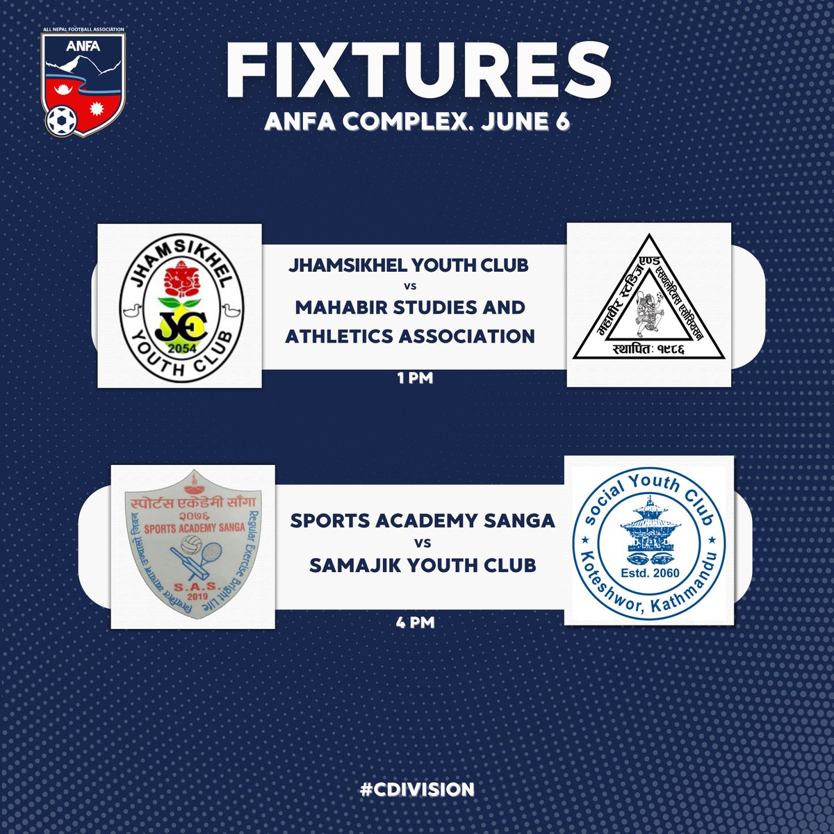 theanfaofficial's tweet photo. C Division fixtures for Thursday. #ANFA #CDivision https://t.co/9NE5LbtguJ