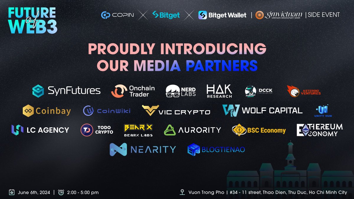 Copin Analyzer π (@copin_io) on Twitter photo π Proudly Introducing Future of Web3 Media Partners! π
We are pleased to present the media partners joining us for the Future of Web3 event, helping spread the word and ensure the event's success: <a href="/SynFuturesDefi/">SynFutures</a> <a href="/Onchain_Trader/">On-chain Trader</a> <a href="/OnchainDataNerd/">The Data Nerd</a> <a href="/HakResearch/">Hak Research</a> <a href="/Danchoicallkeo/">DCCK Trading</a> π Proudly Introducing Future of Web3 Media Partners! π
We are pleased to present the media partners joining us for the Future of Web3 event, helping spread the word and ensure the event's success: <a href="/SynFuturesDefi/">SynFutures</a> <a href="/Onchain_Trader/">On-chain Trader</a> <a href="/OnchainDataNerd/">The Data Nerd</a> <a href="/HakResearch/">Hak Research</a> <a href="/Danchoicallkeo/">DCCK Trading</a>