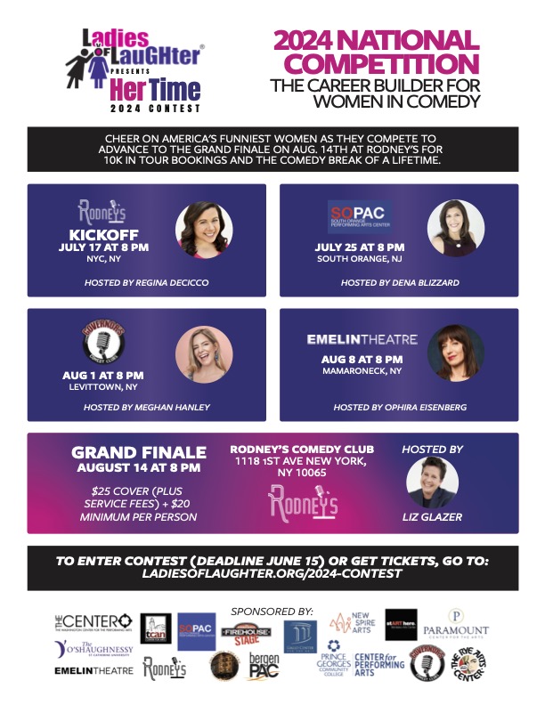 This summer catch some of the funniest  women in America competing for over 10K in national theater bookings and the coveted Ladies of Laughter titles. All ticket links here:  ladiesoflaughter.org/2024-contest