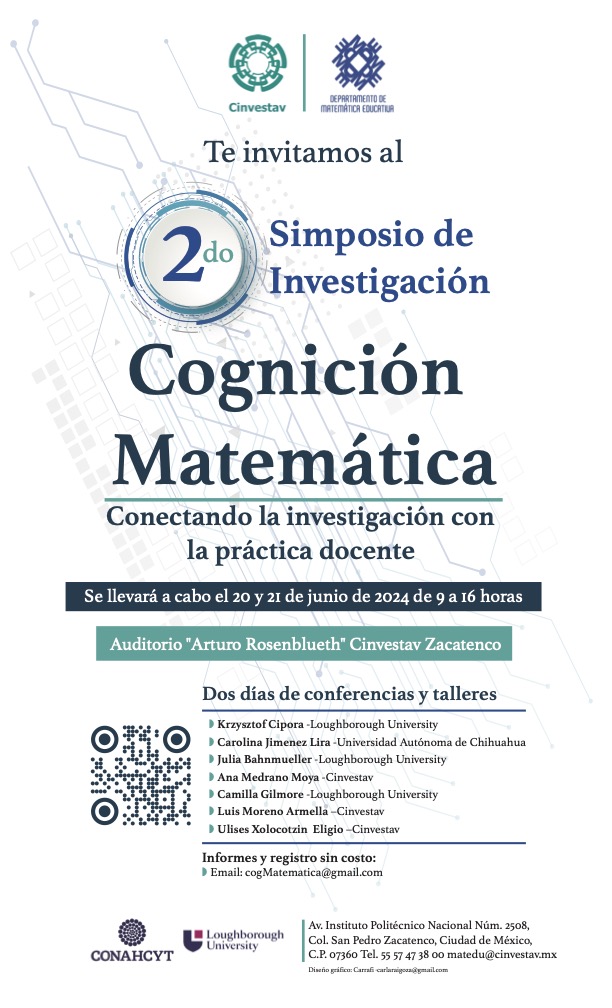 ¿Cómo aprendemos matemáticas?

2º Simposio de Investigación en Cognición Matemática Junio 20-21 en @Cinvestav, habrá ponencias y talleres para docentes. Invitan <a href="/MateduCinvestav/">Matemática Educativa</a> y <a href="/lborocmc/">Centre for Mathematical Cognition</a> 
Registro sin costo y programa:  tinyurl.com/SICM2