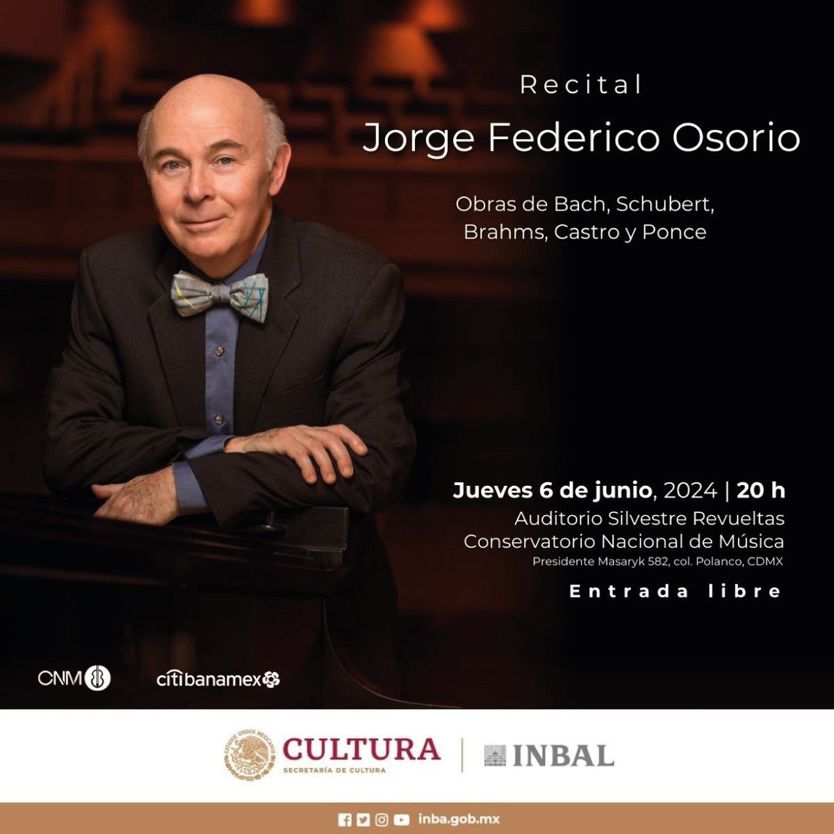 mtra_navarrete's tweet photo. Uno de los pianistas más destacados del país presentará un maravilloso recital en nuestro querido Conservatorioinbaloficial 

¡Sin duda imperdible!

📆 jueves 6 de junio
🕘 20 horas
📍 Auditorio "Silvestre Revueltas" https://t.co/xbXrAiZDwX