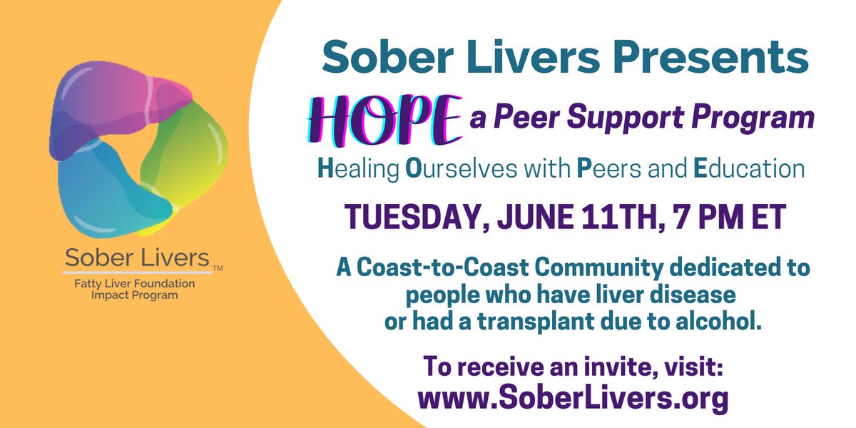 Sober Livers (@soberlivers) on Twitter photo 💜  Join #SoberLivers' HOPE Program™ launching June 11th! Get support for liver disease/transplant due to alcohol with virtual meetings, expert talks, & a caring community. Sign up at soberlivers.org! 
#LiverTwitter #HOPEProgram #Cirrhosis #Transplant #LiverHealth 💜  Join #SoberLivers' HOPE Program™ launching June 11th! Get support for liver disease/transplant due to alcohol with virtual meetings, expert talks, & a caring community. Sign up at soberlivers.org! 
#LiverTwitter #HOPEProgram #Cirrhosis #Transplant #LiverHealth