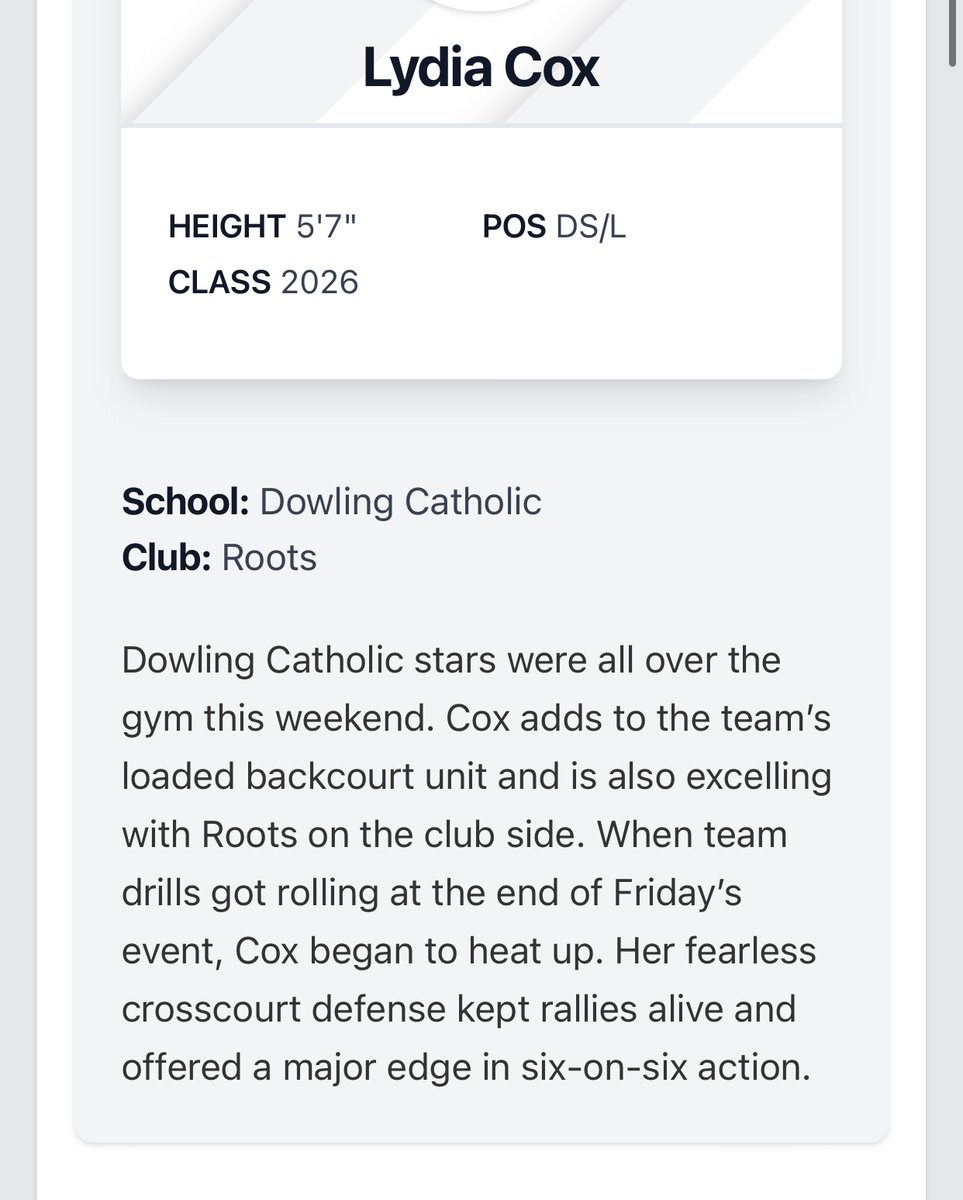 LydiaCox08's tweet photo. Thanks for the great coverage of the @PrepDig Midwest Live Showcase @KingsleyATK. Appreciate the write up about the Liberos! #PDMidwestLive 
@dchsvball @VolleyballRoots https://t.co/zCYf99T3Bc