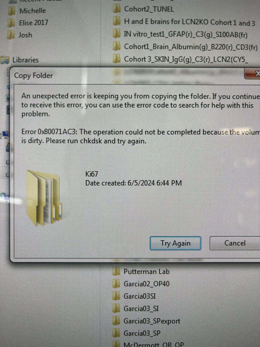 Not my microscope hard drive crashing after imaging my final stain of my PhD 😅 any help appreciated! I ran the command and windows said it had no problems