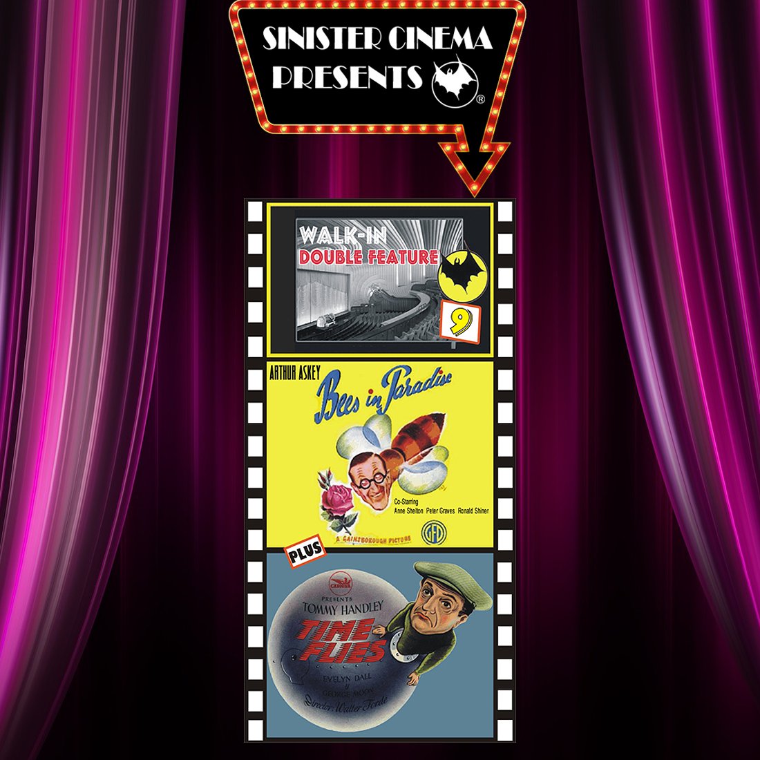 sinistercinema's tweet photo. We have two brand new Walk-In Double Features for 2024! The first one is Drive-In Double Feature #9 with BEES IN PARADISE and TIME FLIES. Check it out on our website! https://t.co/70S6q9mQKb

#oldmovies #DriveInMovieNight #sinistercinema #driveinmovies #rocketship #spaceopera https://t.co/PFJydy4hbO