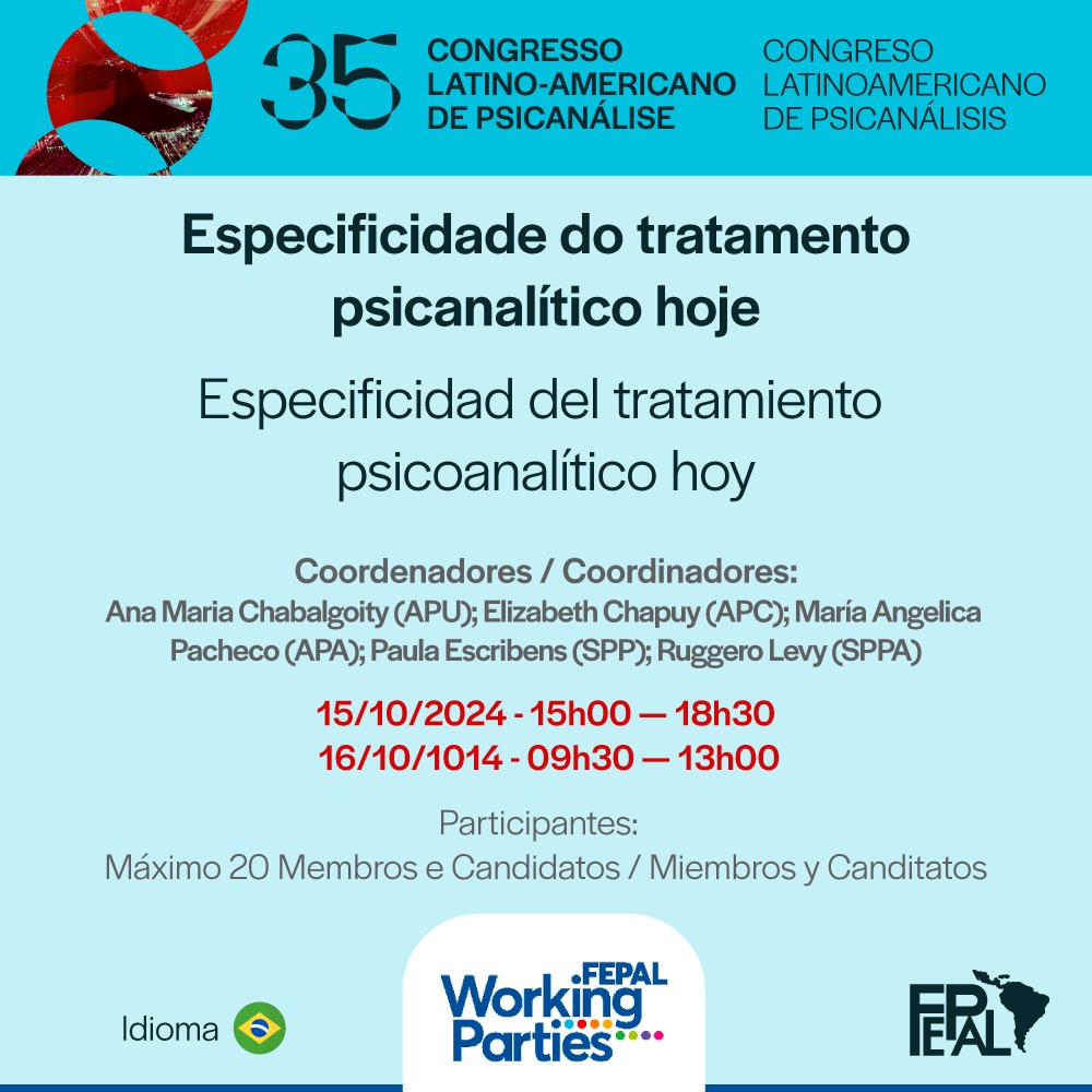 fepalonline's tweet photo. Conheça os 8 Working Parties que fazem parte do pré-congresso da FEPAL! Se você é membro ou analista em formação e tem interesse em participar, faça a inscrição e garanta a sua vaga. 

➡️https://t.co/Cv1iafeiwB https://t.co/cKWCoFWyEs