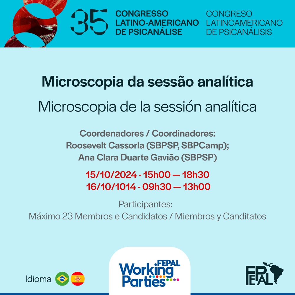 fepalonline's tweet photo. Conheça os 8 Working Parties que fazem parte do pré-congresso da FEPAL! Se você é membro ou analista em formação e tem interesse em participar, faça a inscrição e garanta a sua vaga. 

➡️https://t.co/Cv1iafeiwB https://t.co/cKWCoFWyEs
