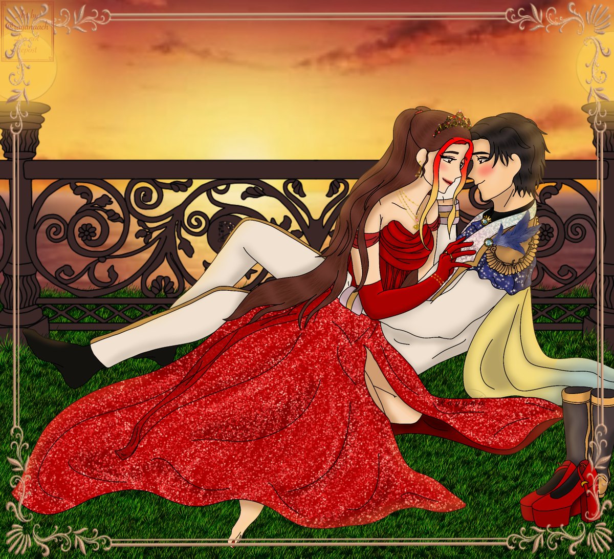 "Happy birthday, my Sun~"🩷

Celebrating Lucifer’s birthday while watching the sunset in Moonland (witch realm)🌙🌅

~A Cruel Summer with You~
#obeyme #obeymelucifer #obeymehbd #obeymenightbringer  #digitalartists #originalcharacter #artistoftwitter #LuciferBirthdayCollab2024