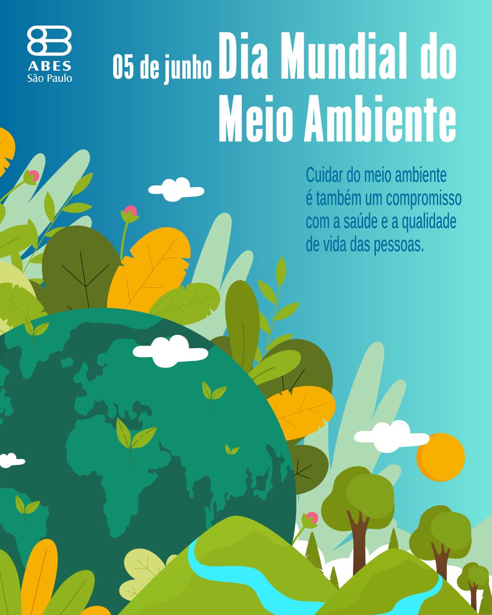 🗓Neste 5 de junho, a ABES-SP relembra uma data importante: o Dia Mundial do Meio Ambiente! 

🌳A data foi estabelecida pela Organização das Nações Unidas (ONU) e destaca a importância da consciência ambiental por um mundo com mais saúde e qualidade de vida!