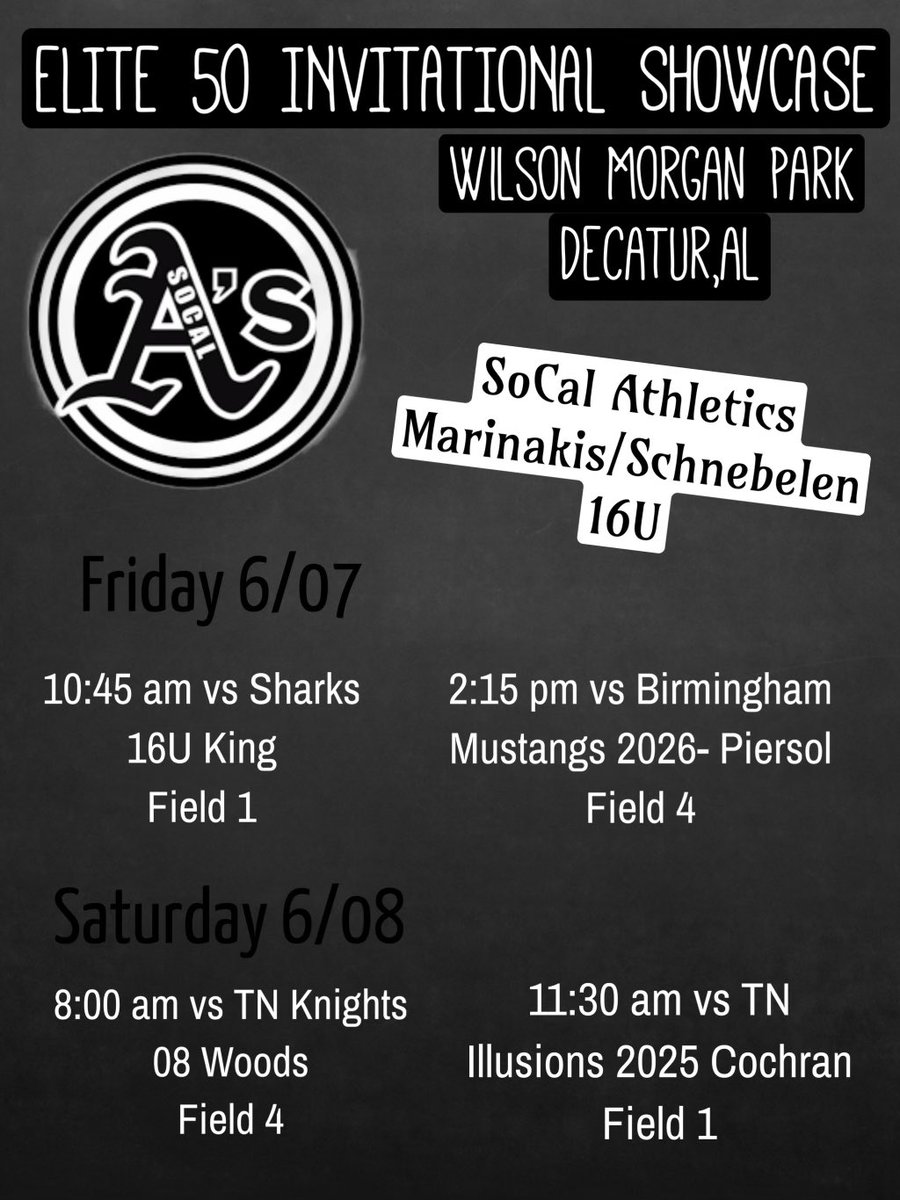 Ready to compete in Elite 50 Invitational Showcase in Decatur, Alabama with @SoCalSchnebelen this weekend! I’m super excited and can’t wait to play. <a href="/UAB_SB/">UAB Softball</a> <a href="/UNASoftball/">North Alabama Softball</a> <a href="/UMobileRams/">University of Mobile Rams Athletics</a> <a href="/chipolasoftball/">Chipola Softball</a> <a href="/SSCC_Softball/">Shelton State Softball</a> <a href="/WallaceStSB/">Wallace State Softball</a> @Softball_La a