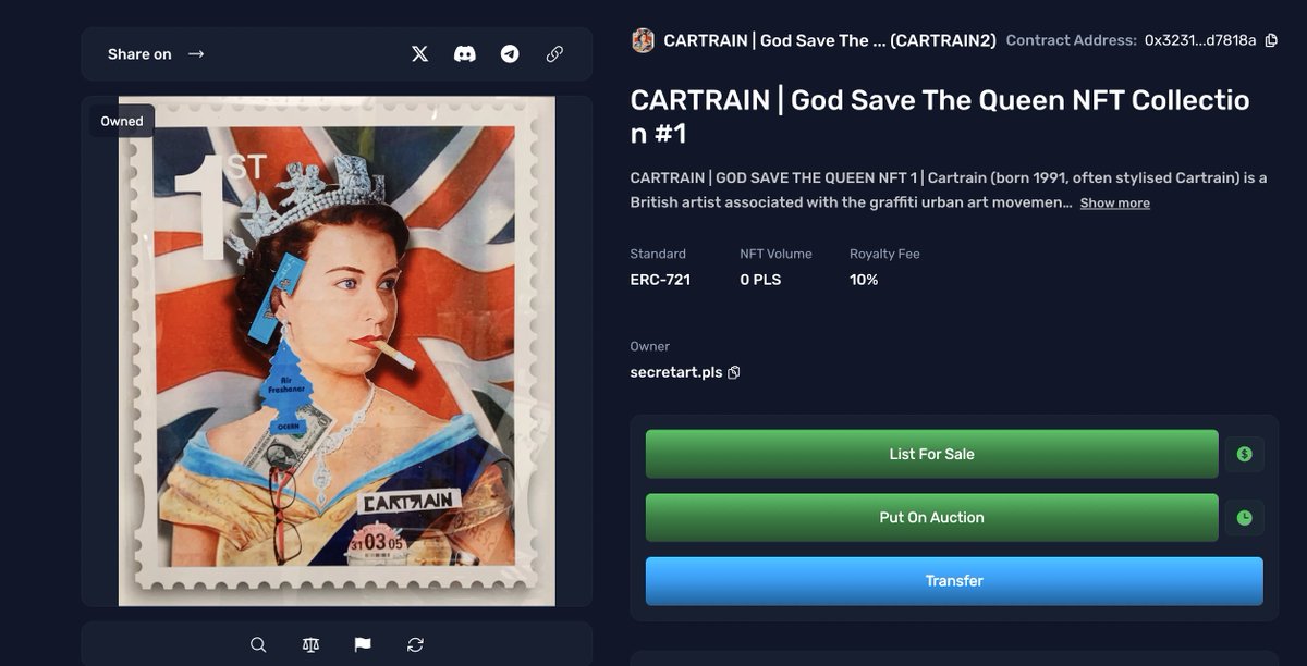 CARTRAIN | God Save The Queen NFT Collection on Mintra. #Mintra #pulsechain #cartrain
app.mintra.ai/nft/0x323111d1…
