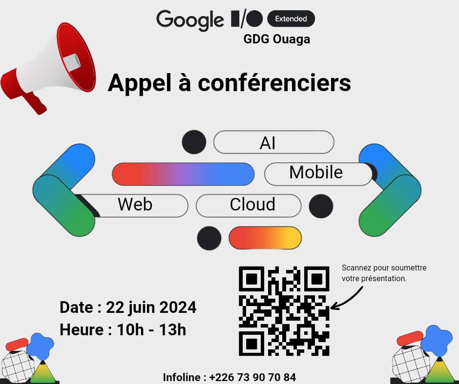 GdgOuaga's tweet photo. Appel à Conférenciers Google IO Extended 2024 GDG Ouaga !

🚨 Vous êtes passionné(e) par la technologie et avez envie de partager votre savoir ?

🗓 Enregistrez vous ici https://t.co/Jff1ApBPNp avant le 15 juin 2024.

#GDGOuaga #GoogleIOExtended #CallForSpeakers #TechCommunity https://t.co/QfbnhksAzV