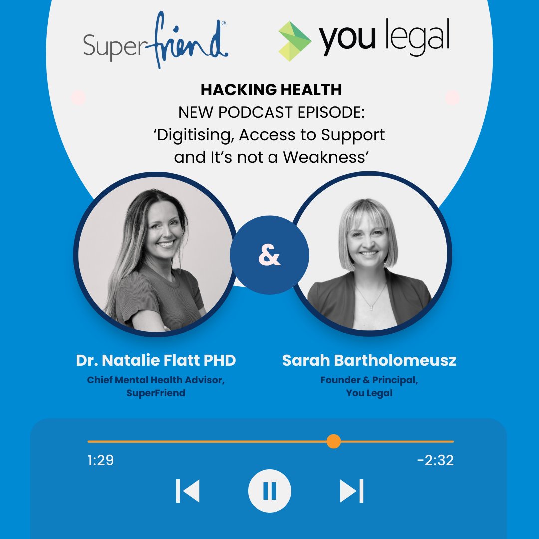 Listen to our Chief Mental Health Advisor Dr Natlie Flatt PHD and founder of You Legal Sarah Bartholomeusz in the latest Hacking Health episode. Hear about the latest in digitising mental health and the concept of weakness within the wellness space. bit.ly/3RbADLW