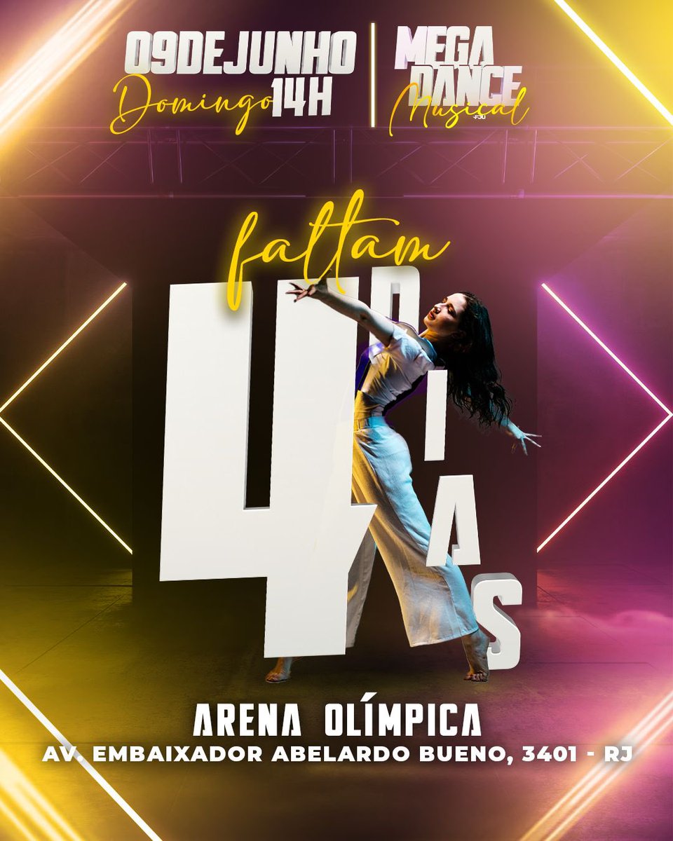 fju_rio's tweet photo. Apenas 4️⃣ dias para o evento que irá marcar o Rio de Janeiro! Eai preparados?

#MegaDanceMusical https://t.co/F2Nd384dRM