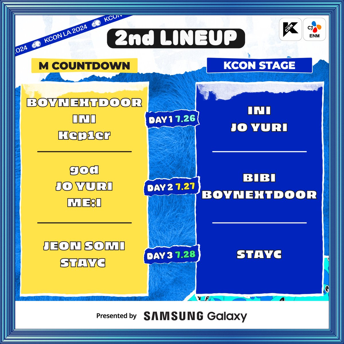 KCON_official's tweet photo. [#KCONLA2024] 2nd LINEUP

💙 #APOKI #BIBI #BOYNEXTDOOR #DRIPPIN #god #INI #JEONSOMI #JOYURI #Kep1er #ME_I #POW #STAYC #TWS ... and more !💚

*𝘈𝘳𝘵𝘪𝘴𝘵 𝘭𝘪𝘯𝘦𝘶𝘱 𝘢𝘯𝘥 𝘵𝘩𝘦 𝘦𝘷𝘦𝘯𝘵 𝘴𝘤𝘩𝘦𝘥𝘶𝘭𝘦 𝘮𝘢𝘺 𝘣𝘦 𝘴𝘶𝘣𝘫𝘦𝘤𝘵 𝘵𝘰 𝘤𝘩𝘢𝘯𝘨𝘦 𝘰𝘳 𝘤𝘢𝘯𝘤𝘦𝘭 𝘶𝘯𝘥𝘦𝘳 𝘤𝘦𝘳𝘵𝘢𝘪𝘯 𝘤𝘪𝘳𝘤𝘶𝘮𝘴𝘵𝘢𝘯𝘤𝘦𝘴

🎈 JUL 26-28
📍 https://t.co/qiQnsCTiVv Arena, LA Convention Center, GILBERT LINDSAY PLAZA

✨Let’s #KCON!