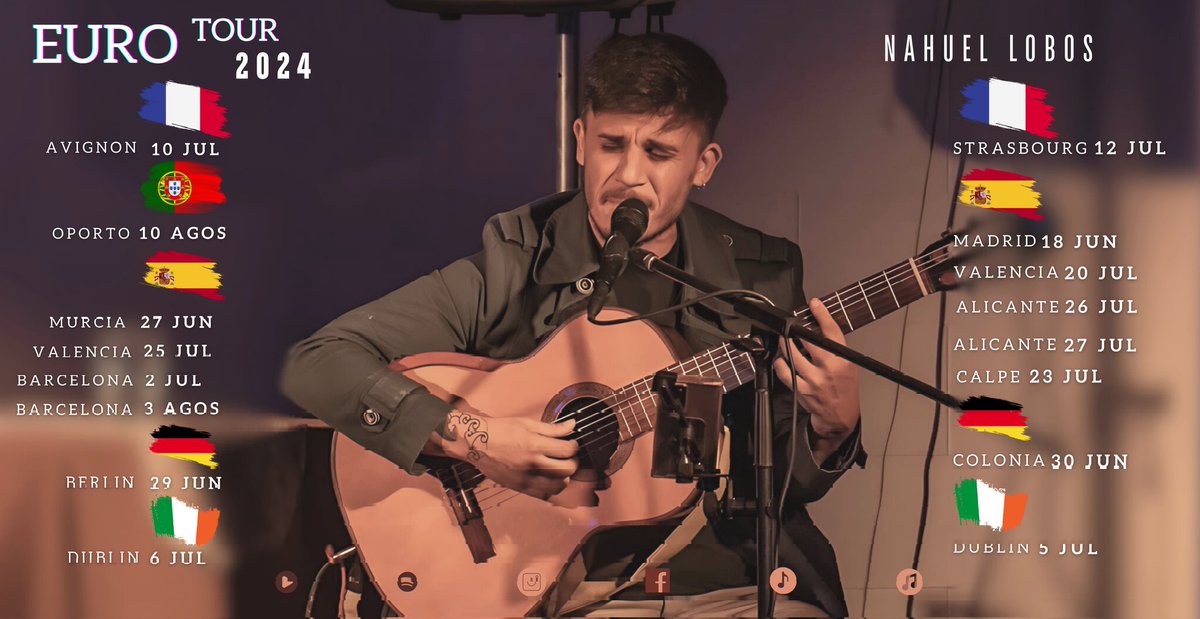 🌍🎶 𝐓𝐨𝐮𝐫 𝐄𝐮𝐫𝐨𝐩𝐚 𝟐𝟎𝟐𝟒 🎶🌍
.
📆 Junio / Julio / Agosto 
Allí nos vemos 💞  con música nueva! 🎶
#europa 
.En la medida en la que vaya dándose la gira iré compartiendo la información necesaria y más específica. 
Salu! 👐