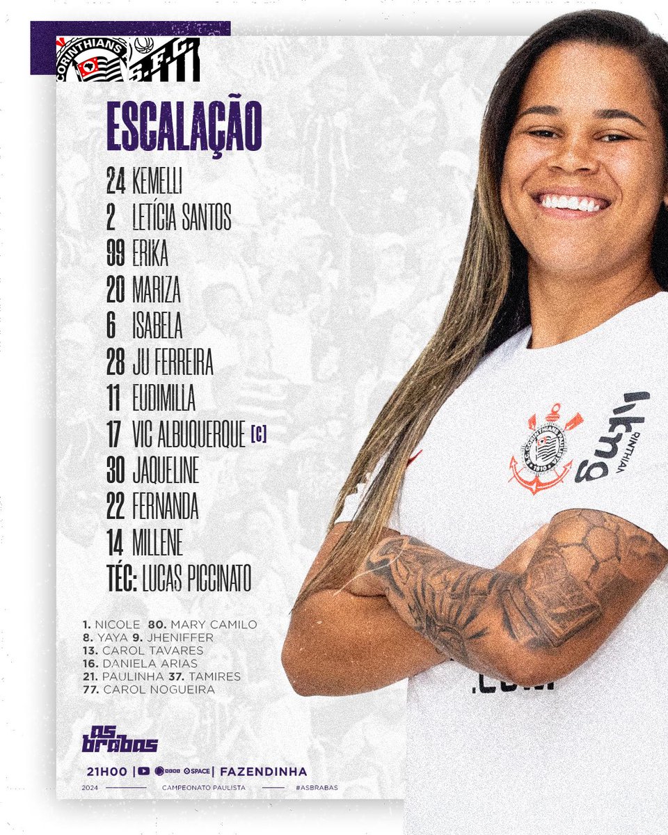 asbrabas's tweet photo. Brabas escaladas para o clássico de logo menos, contra o Santos, às 21h. PRA CIMA!💜 https://t.co/Uff2fLTJv8