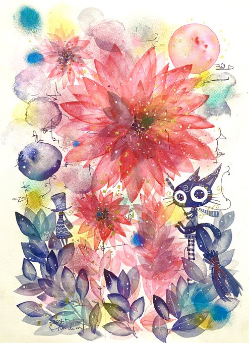 「painting (medium) pink flower」 illustration images(Latest)