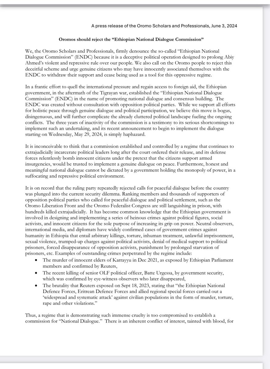 RArarssa's tweet photo. Oromo Scholars and Professionals’ Statement regarding the so called “National Dialog”. 

https://t.co/sTzoVPo5Jw https://t.co/beoG2CnwlW
