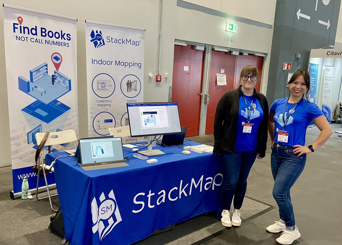 StackMap's tweet image. Hey hey hey from Booth 6!! 🥳📚#BiblioCon2024 #wayfindingmadeeasy #findbooksnotcallnumbers