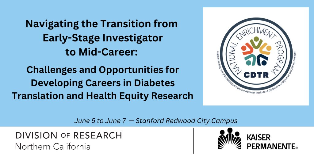 The <a href="/KPDOR/">Kaiser Permanente Research NorCal</a> <a href="/kpnorcal/">KPNorthernCal</a> <a href="/StanfordHP/">StanfordHealthPolicy</a> <a href="/NIDDKgov/">NIDDK</a> #CDTR meeting for early-stage investigators kicks off tonight! #DiabetesResearch #HealthEquityResearch #ResearchCareers
