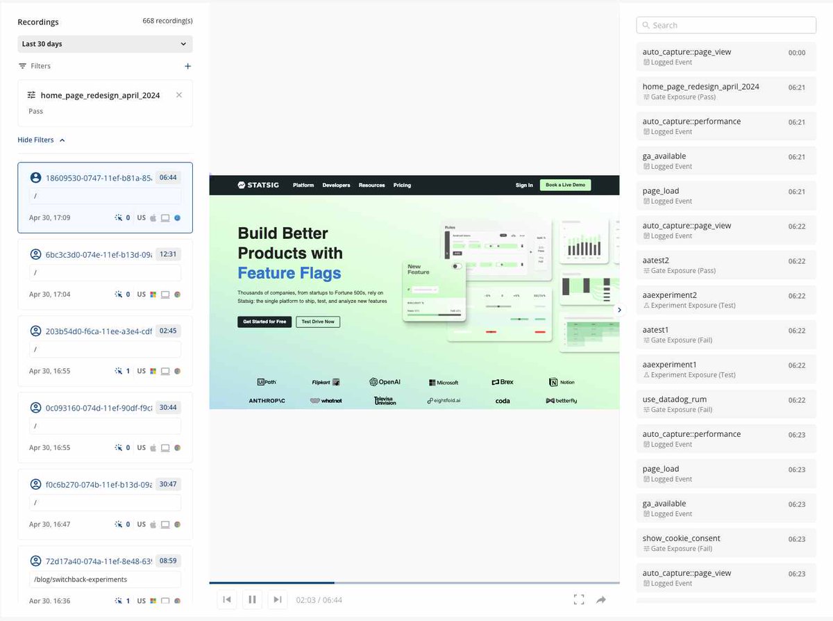 statsig's tweet photo. Session Replay + Feature Flags = 💪
Watch user interactions live and see your new features in action. Diagnose problems, enhance experiences, and supercharge your feature releases!
https://t.co/uIrvxGPeQB
#sessionreplay #featureflags #userexperience #developercommunity https://t.co/C44eIIDzCe
