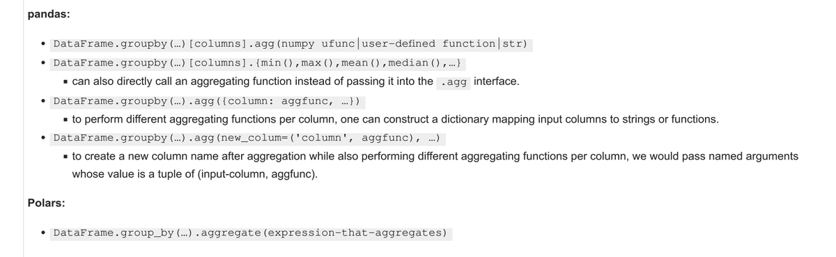 I love using both <a href="/pandas_dev/">pandas</a> and <a href="/DataPolars/">polars data</a>, but I will say that in terms of a consistent API, <a href="/DataPolars/">polars data</a> `group_by` context + expressions really takes the cake.

See the rest of this comparison for group &amp; window functions on my most recent blog post: dontusethiscode.com/blog/2024-06-0…