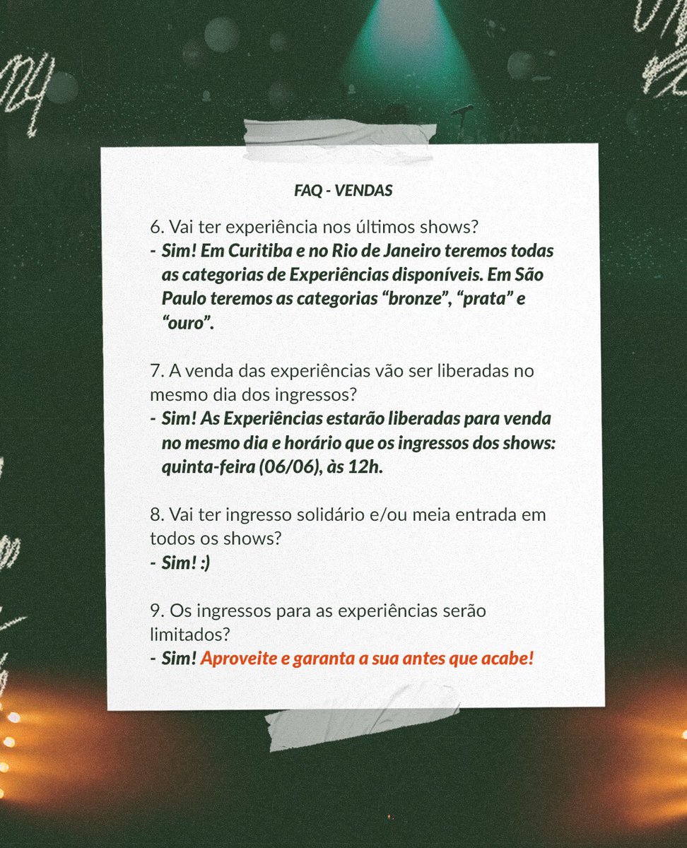 banda_restart's tweet photo. 🚨 Falta apenas UM DIA para a abertura das vendas dos ingressos e experiências dos ÚLTIMOS SHOWS! #PraVocêLembrarTour

Para ajudar você a se preparar, preparamos um FAQ com as perguntas mais frequentes. https://t.co/U4rSC6MMIa