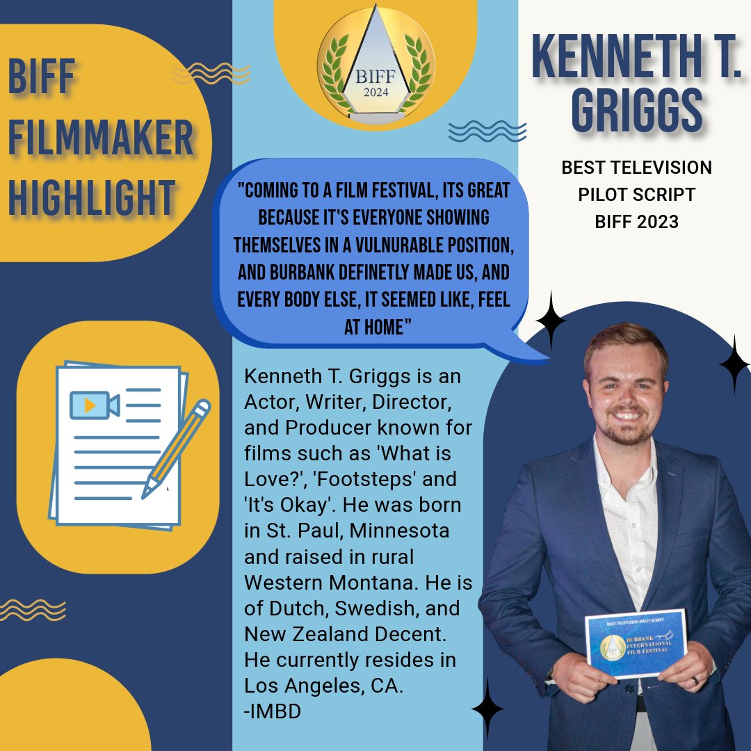 FilmFestBurbank's tweet photo. BIFF Filmmaker Highlight! 🏆👏

Meet Kenneth T. Griggs, co-writer of ACTORs, which won Best Television Pilot Script at BIFF 2023.

#burbankinternationalfilmfestival #filmfestival #redcarpet #filmmaking #movies #burbankcalifornia #film https://t.co/SZ16le6Zyx