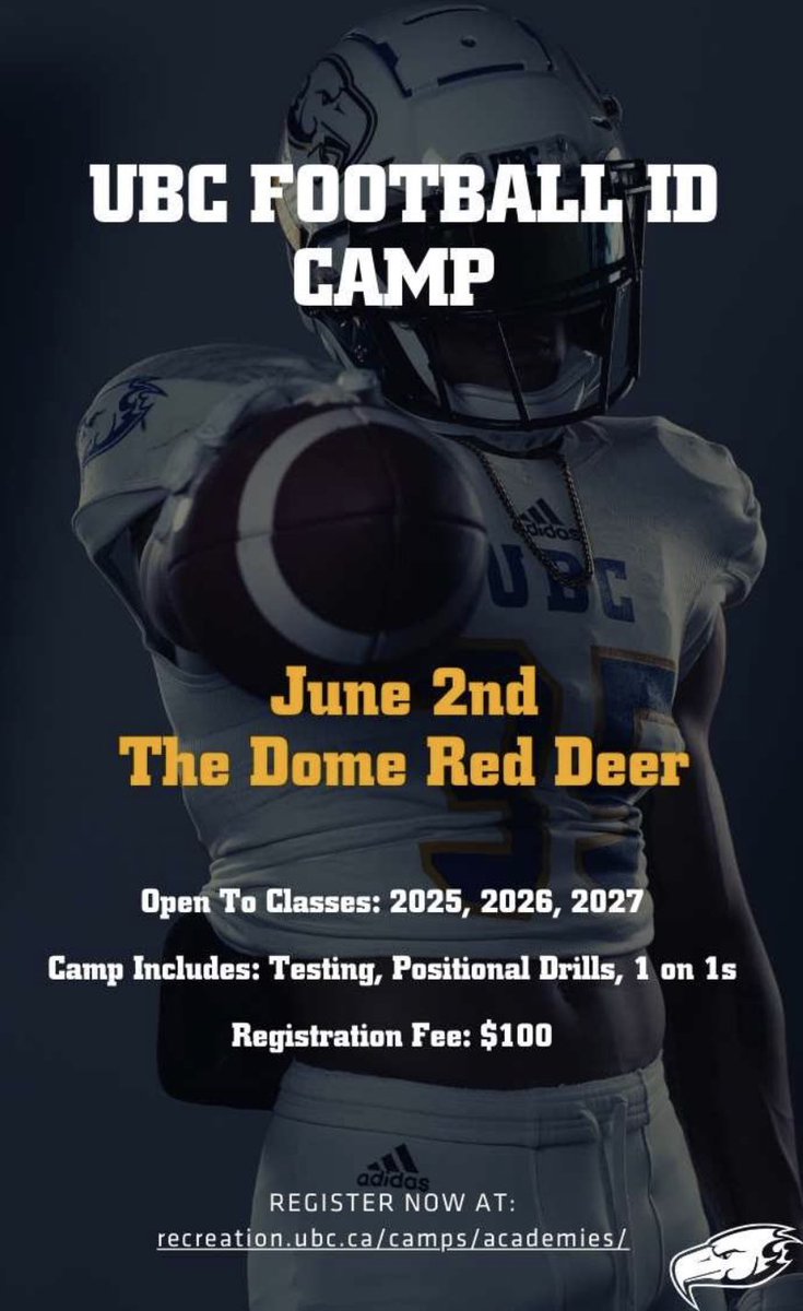 Thanks <a href="/CoachNill/">Blake Nill</a>, <a href="/ShoWill33/">Shomari Williams</a> and Coach Dorazio for the awesome camp, loved showing off my skills and competing as a T Bird <a href="/ubcfbl/">UBC Football</a>