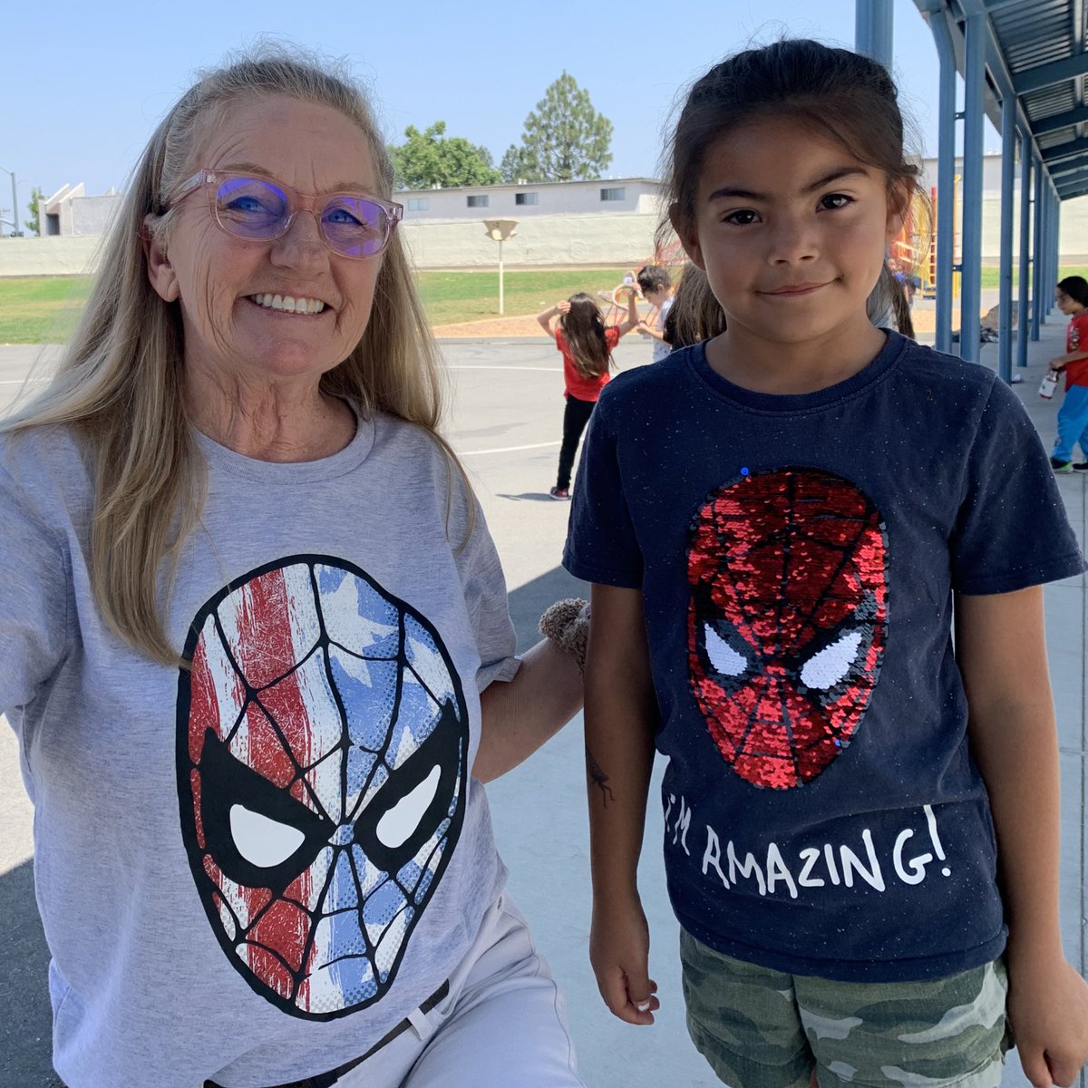 Spirit week <a href="/RascalPride/">Rowland Elementary</a> !  I found another who wore a Spider-Man shirt too!  But she’s my true superhero!  Truly amazing!  #WeAreRUSD