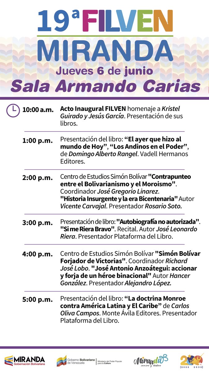 MirandaGob's tweet photo. 📚📖😃 ¡Visita la Filven Miranda 2024!

Disfruta de espacios de aprendizaje, de lectura y de recreación. Hagamos de la lectura un hábito enriquecedor.

¡Asiste mañana!

📍Plaza Francisco de Miranda, Los Dos Caminos, municipio Sucre.

#filven #miranda #leernosreencuentra https://t.co/XfEZnioo2H