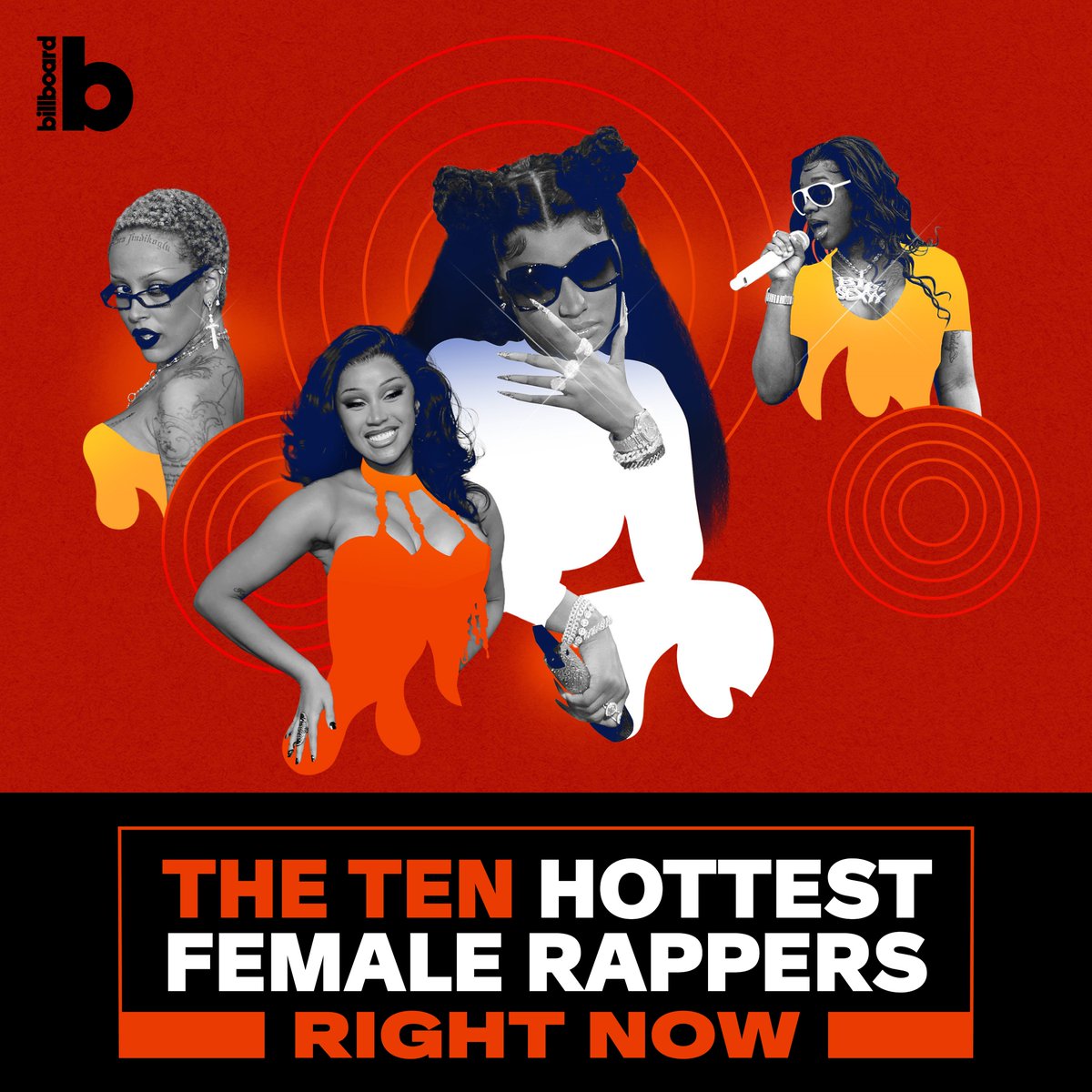 billboard's tweet photo. Billboard's 10 Hottest Female Rappers Right Now (So Far In 2024) 💥⬇️

No. 10 - Flo Milli
No. 9 - JT
No. 8 - Latto
No. 7 - Cardi B
No. 6 - GloRilla
No. 5 - Ice Spice
No. 4 - Doja Cat
No. 3 - Megan Thee Stallion
No. 2 - Sexyy Red
No. 1 - Nicki Minaj https://t.co/hKKVUlg1h7