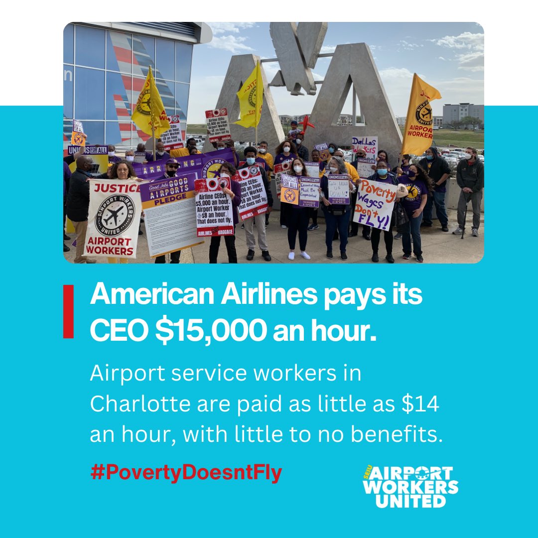 Airport service workers are FED UP with poverty wages and disrespect! 
 
We know American Airlines has the power to END poverty wages TODAY by ensuring its service providers pay FAIR WAGES. 
 
Demand AA takes action:
 social.seiu.org/s/Han5oZUk