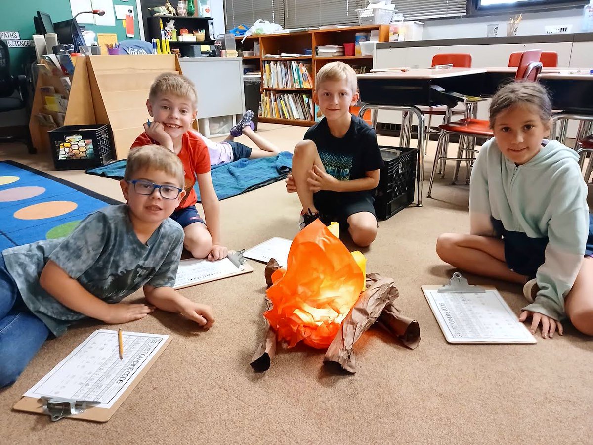 IndianaAreaSD's tweet photo. 🌟 Our 1st and 2nd graders are having a blast at Camp Learn-A-Lot! ⛺️ They're making memories in their tents, enjoying flashlight reading under the stars, and roasting s'mores by the campfire. 🏕️ Who knew learning could be this much fun? #HappyCampers #SmoreFun #proudBFprincipal https://t.co/gswGpXEtPZ