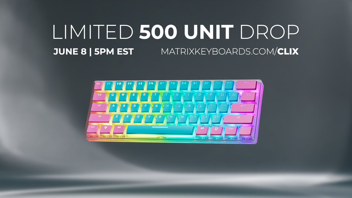 MatrixKeyboards's tweet image. Super Limited Cotton Candy 60% @Clix Keyboards in stock this Saturday at 5PM EST! 

MatrixKeyboards.com/Clix