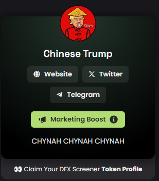Chynahcoin's tweet photo. $CHYNAH received a marketing boost on dexscreener https://t.co/Yesu4nuAVh