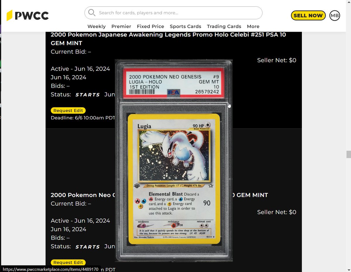 Blitz_TCG's tweet photo. I am selling most of my #Yugioh and #Pokemon @PSAcard collection on @PWCCmarketplace starting tomorrow. If you've ever been interested in investing in Pokemon or Yugioh, this is your chance. PSA 10 1st Ed Neo Gen Lugia, every Celebi ever printed ++. Saving for a house! Link -> https://t.co/oekPwL9HAw